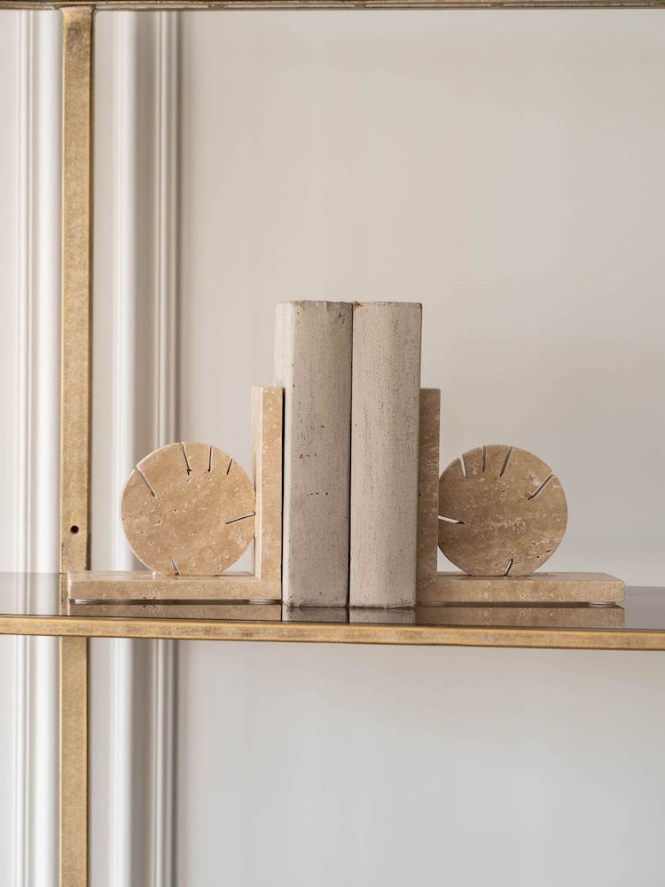 Libra Interiors Taupe Catania Travertine Bookends - Image 1 of 6