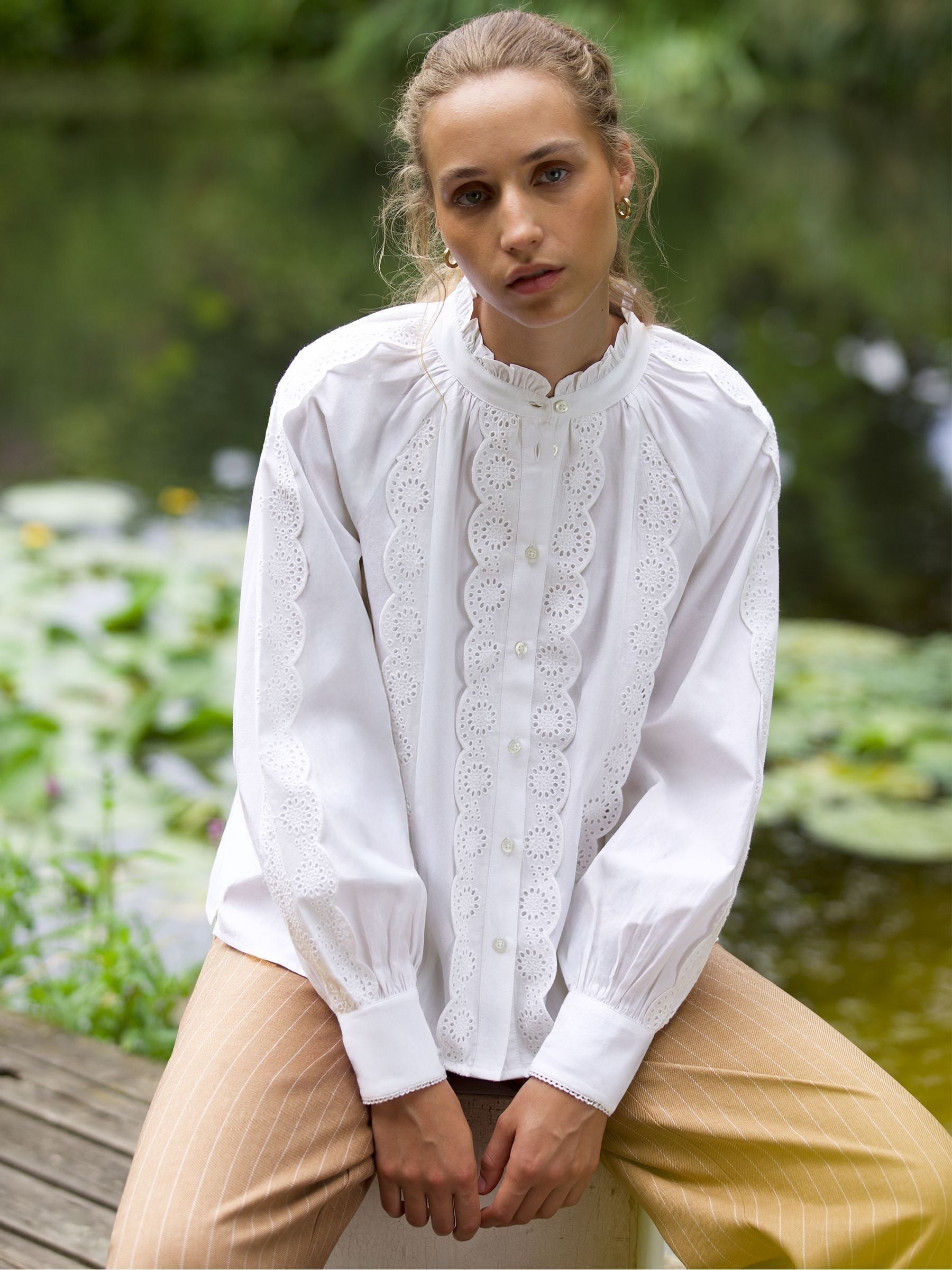 Ro&Zo White Lace Insert Blouse