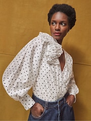 Ro&Zo White Mini Spot Frill Detail Top - Image 1 of 6