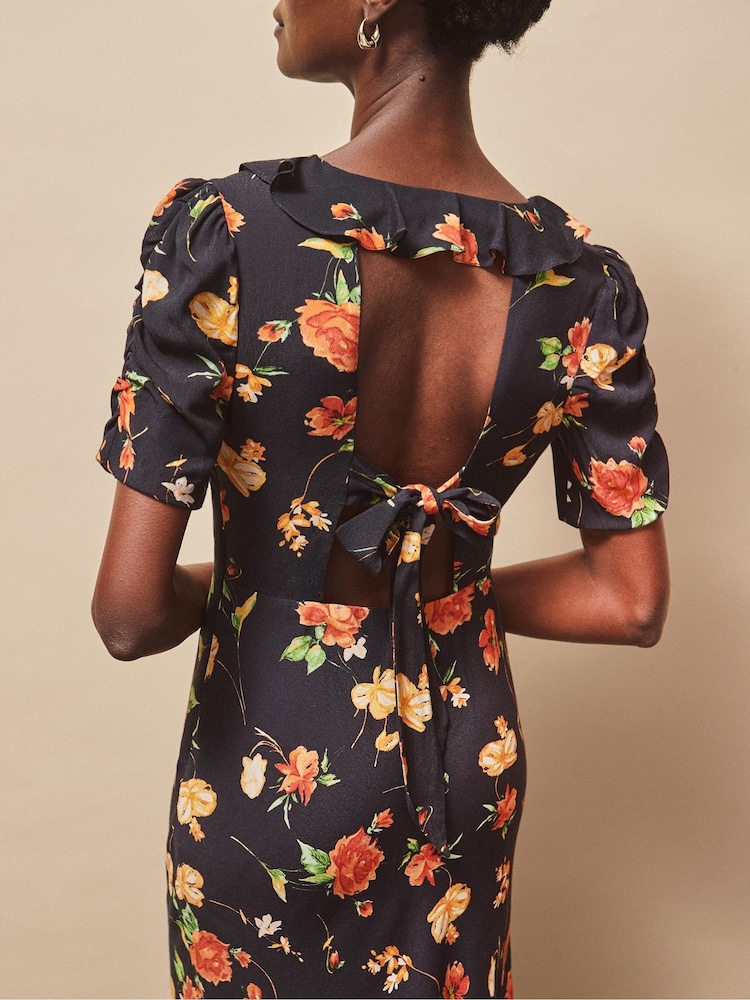 Buy Ro&Zo Black/Yellow/Orange Floral Print Tie Back Dress from Next USA