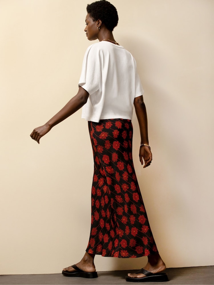 Ro&Zo Red Rose Print Bias Skirt - Image 5 of 5