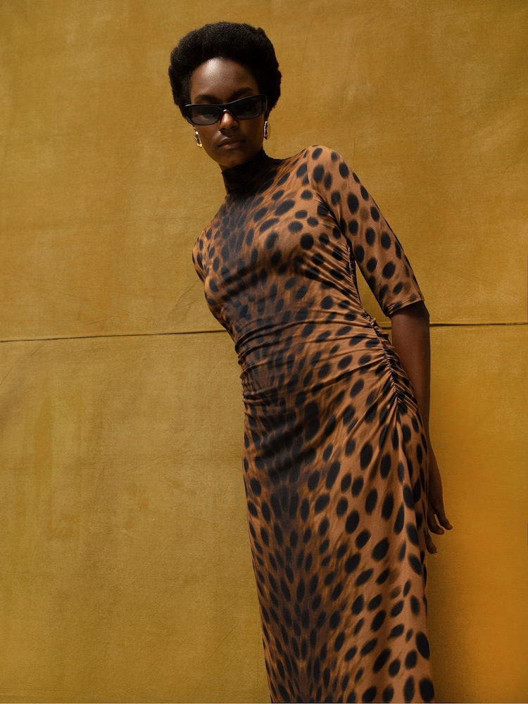 orange animal print dress Dresses | Wrap Midi Dress in Orange