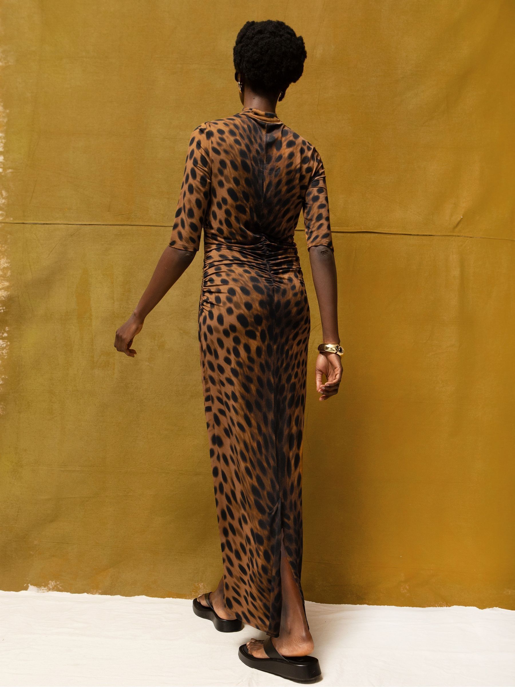 brown leopard print dress new look New Look leopard mesh long sleeve mini dress in brown