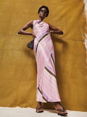 Ro&Zo Pink Stripe Cowl Neck Satin Dress - Image 1 of 4