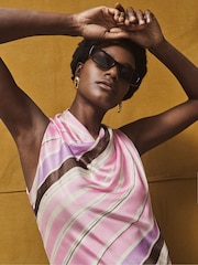 Ro&Zo Pink Stripe Cowl Neck Satin Dress - Image 2 of 4