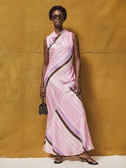 Ro&Zo Pink Stripe Cowl Neck Satin Dress - Image 3 of 4
