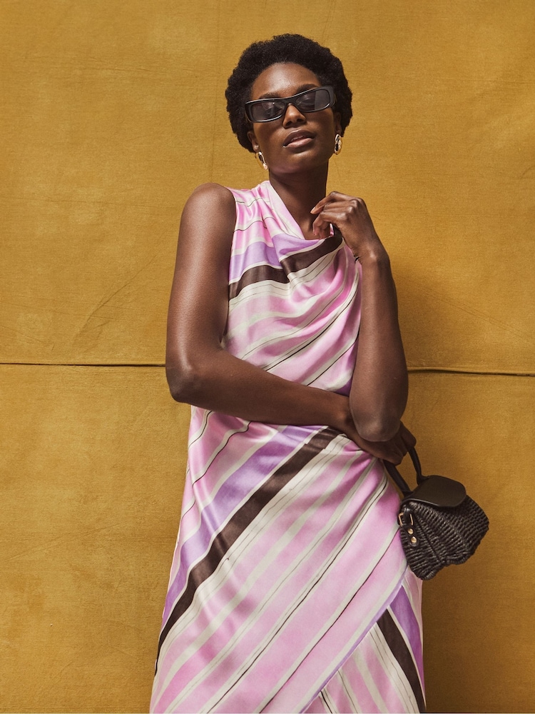 Ro&Zo Pink Stripe Cowl Neck Satin Dress - Image 4 of 4