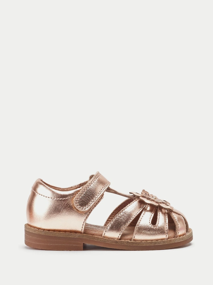 Start-Rite Gold Flora Girls Leather Rip-Tape Fisherman Closed Toe Floral Sandals - Image 1 of 6