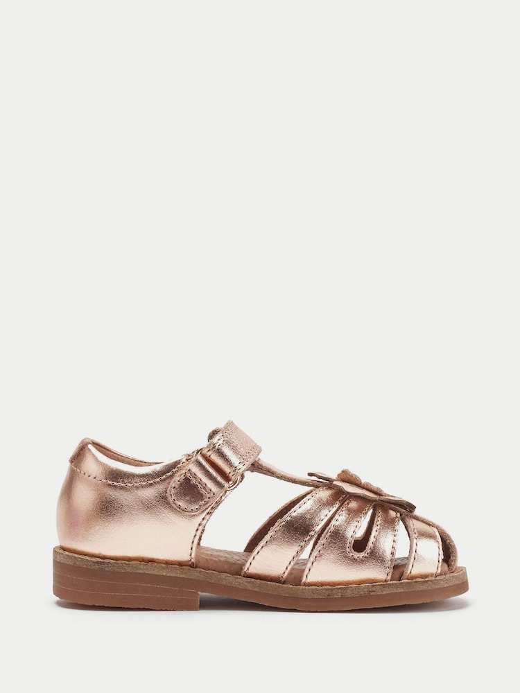 Start-Rite Gold Flora Girls Leather Rip-Tape Fisherman Closed Toe Floral Sandals - Image 2 of 6
