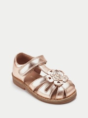 Start-Rite Gold Flora Girls Leather Rip-Tape Fisherman Closed Toe Floral Sandals - Image 3 of 6
