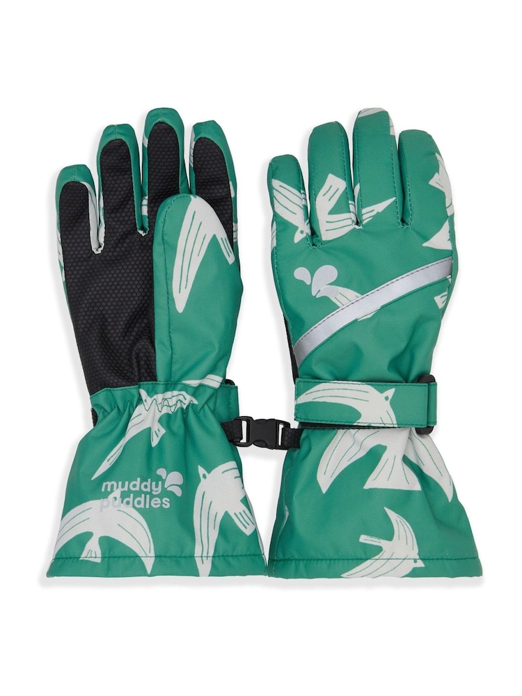 Muddy Puddles Green Waterproof Kids Ski Gloves - Image 1 of 3 Muddy Puddles Green Waterproof Kids Ski Gloves - Image 1 of 3