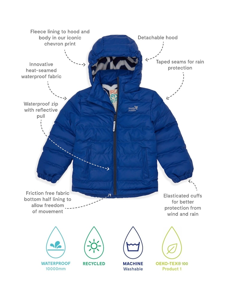 Muddy Puddles Blue Waterproof Puffer Jacket - Image 8 of 8 Muddy Puddles Blue Waterproof Puffer Jacket - Image 8 of 8