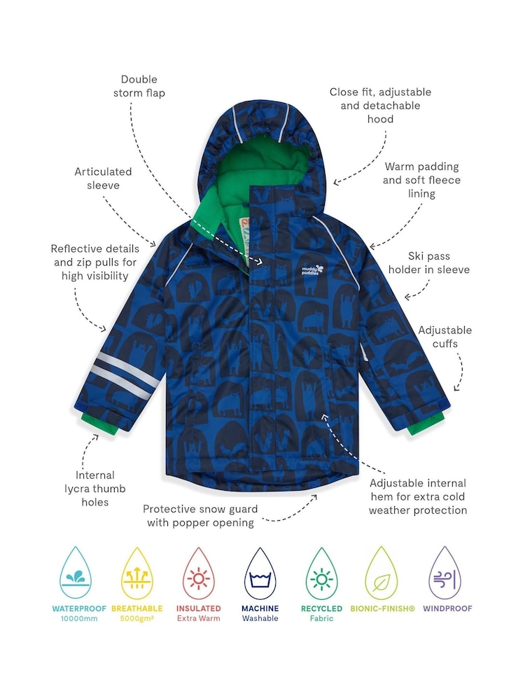 Muddy Puddles Blue Waterproof Kids Ski Jacket - Image 10 of 10 Muddy Puddles Blue Waterproof Kids Ski Jacket - Image 10 of 10