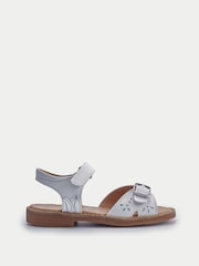 Start-Rite Girls Holiday Leather Rip-Tape & Buckle Open White Sandals - Image 1 of 6