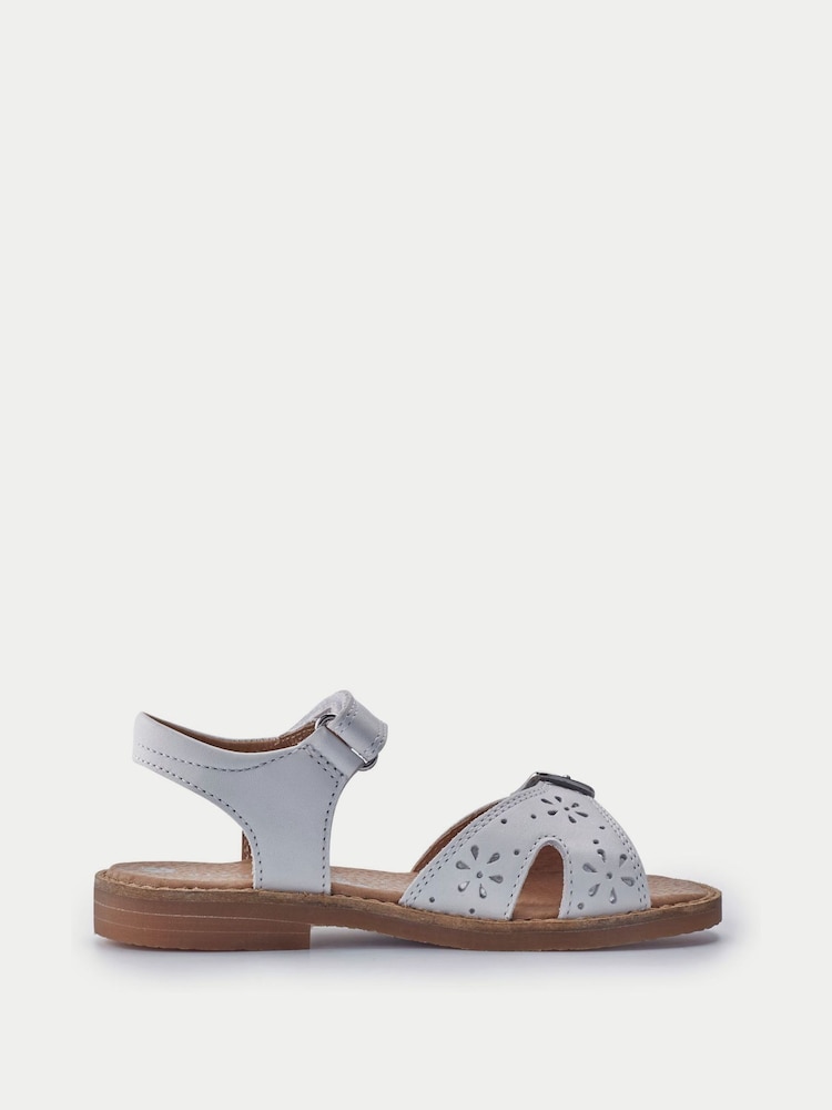 Start-Rite Girls Holiday Leather Rip-Tape & Buckle Open White Sandals - Image 2 of 6