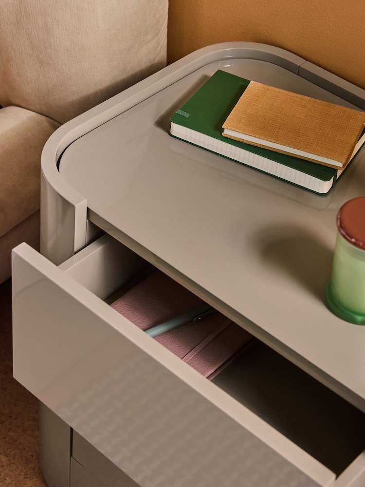 MADE.COM Mushroom Grey Gloss Kain Bedside Table - Image 2 of 2 MADE.COM Mushroom Grey Gloss Kain Bedside Table - Image 2 of 2