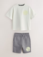 smALLSAINTS White/Green Distortion T-Shirt and Sweat Shorts Set - Image 1 of 7