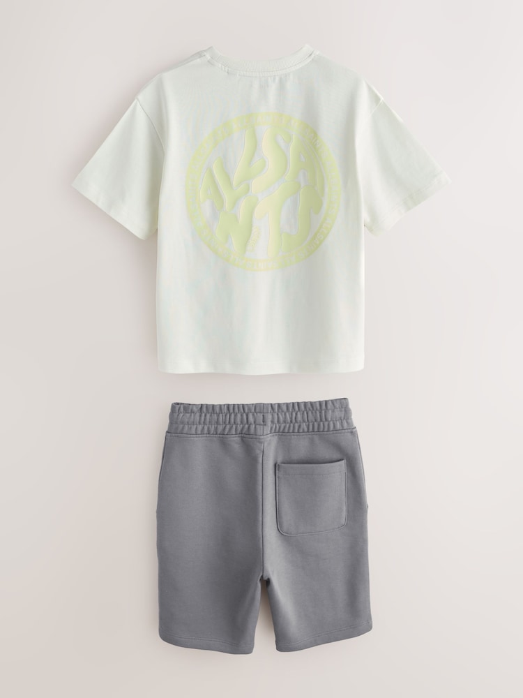 smALLSAINTS White/Green Distortion T-Shirt and Sweat Shorts Set - Image 2 of 7