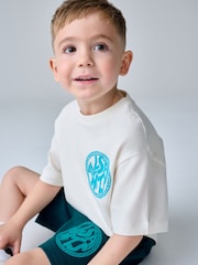 smALLSAINTS White/Blue Distortion T-Shirt and Sweat Short Younger Set - Image 2 of 12