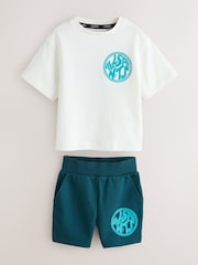 smALLSAINTS White/Blue Distortion T-Shirt and Sweat Short Younger Set - Image 8 of 12