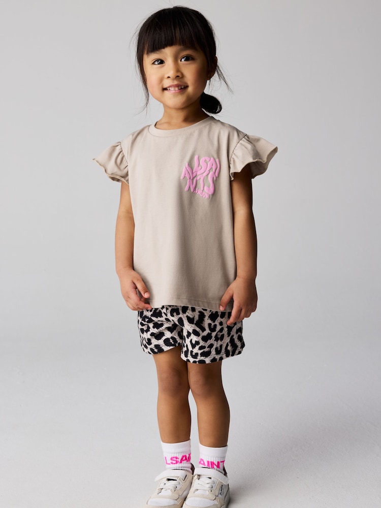 smALLSAINTS Leopard Orlando Frill T-Shirt and Sweat Short Younger Set - Image 1 of 10