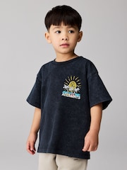 smALLSAINTS Washed Black/Cove Crayon Graphic Oversized Younger Crew Neck T-Shirt - Image 1 of 8