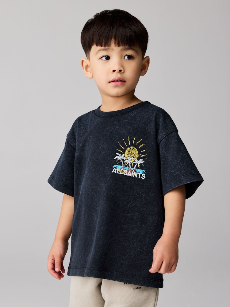 smALLSAINTS Washed Black/Cove Crayon Graphic Oversized Younger Crew Neck T-Shirt - Image 1 of 8 smALLSAINTS Washed Black/Cove Crayon Graphic Oversized Younger Crew Neck T-Shirt - Image 1 of 8