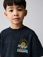 smALLSAINTS Washed Black/Cove Crayon Graphic Oversized Younger Crew Neck T-Shirt - Image 3 of 8