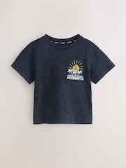 smALLSAINTS Washed Black/Cove Crayon Graphic Oversized Younger Crew Neck T-Shirt - Image 4 of 8