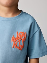 smALLSAINTS Blue Orlando Logo Oversized Crew Neck T-Shirt - Image 3 of 8