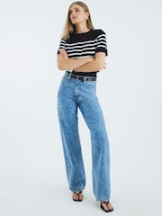 River Island Black Crew Neck Stripe Knitted T-Shirt - Image 2 of 4