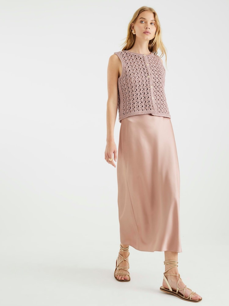 River Island Brown Crochet Waistcoat Hybrid Dress - Image 1 of 6