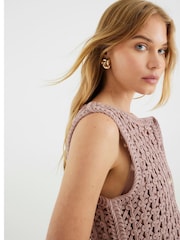 River Island Brown Crochet Waistcoat Hybrid Dress - Image 3 of 6