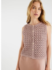 River Island Brown Crochet Waistcoat Hybrid Dress - Image 4 of 6