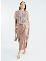 River Island Brown Crochet Waistcoat Hybrid Dress - Image 5 of 6