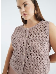 River Island Brown Crochet Waistcoat Hybrid Dress - Image 6 of 6