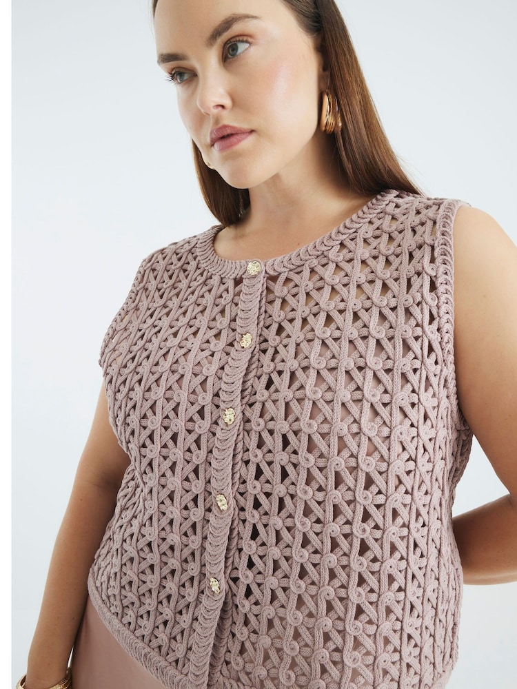 River Island Brown Crochet Waistcoat Hybrid Dress - Image 6 of 6