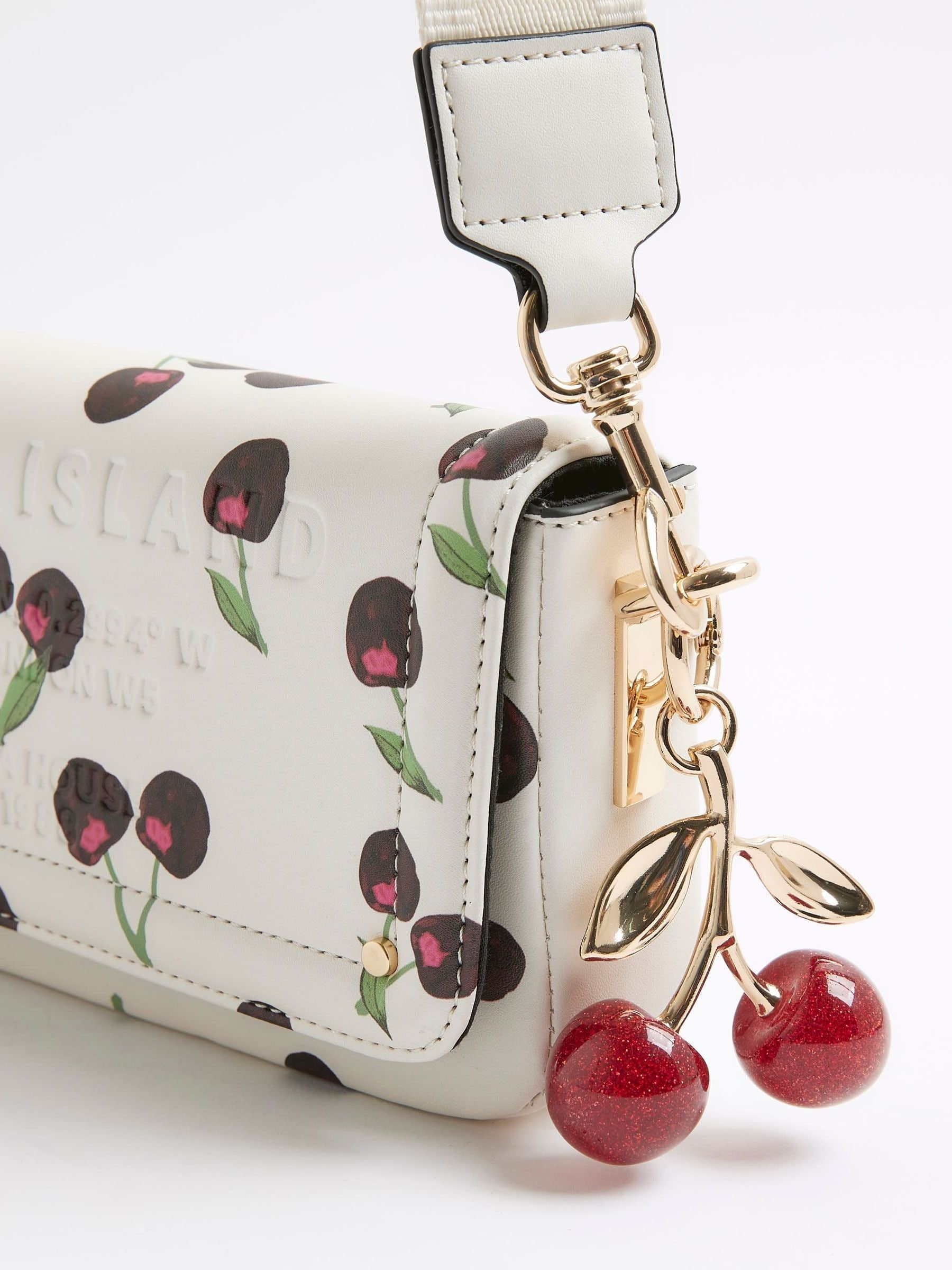Buy River Island Cream Cherry Embossed Flap Cross-Body Bag from