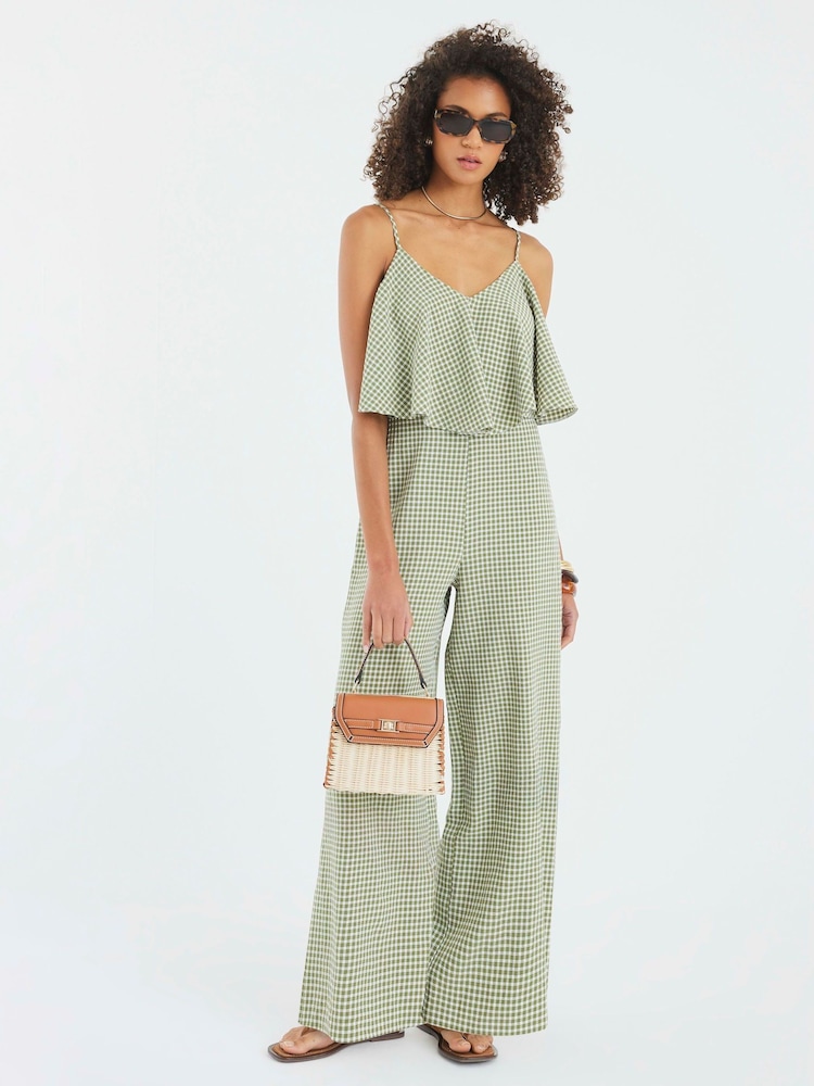 River Island Green Gingham Printed Jumpsuit - Image 1 of 4