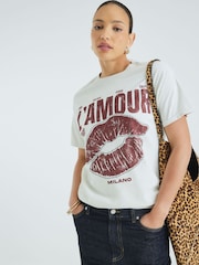 River Island Cream L'amour Embellished Lips T-Shirt - Image 2 of 4