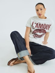 River Island Cream L'amour Embellished Lips T-Shirt - Image 3 of 4