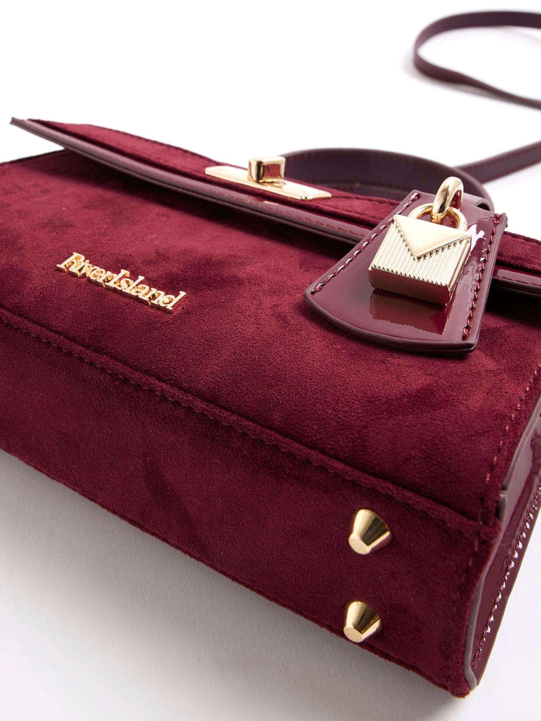 Buy River Island Burgundy Suedette Lock Front Tote Bag from Next USA