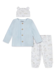 Huggies Blue Cardigan Leggings and Bear Hat Set 3 Piece - Image 1 of 3