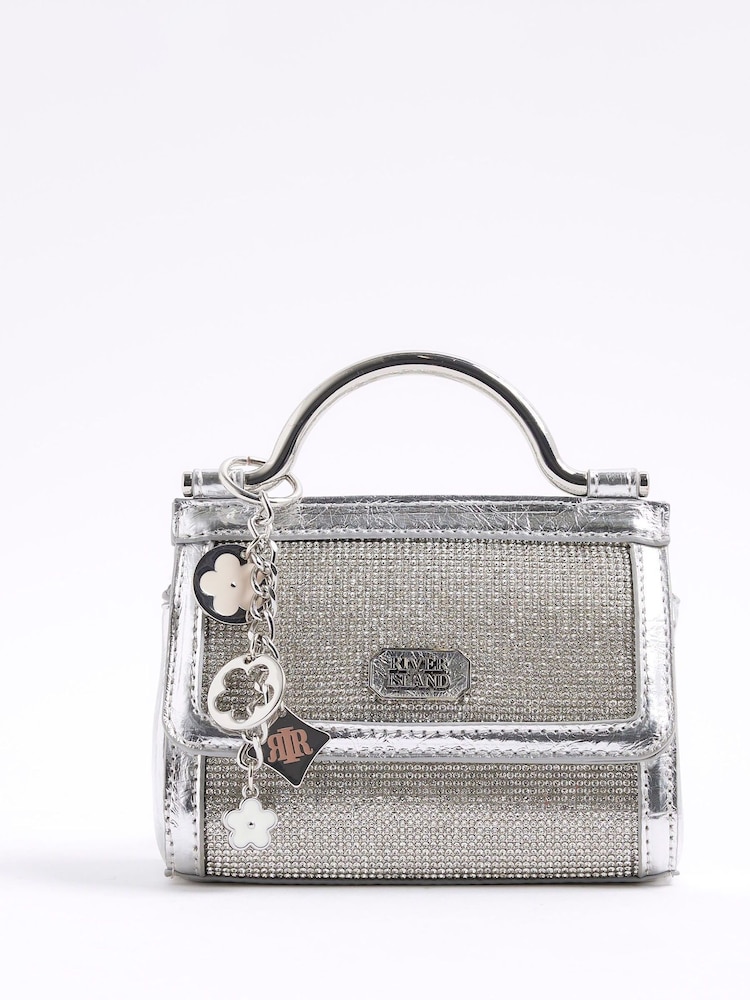 River Island Silver Mini Heatseal Grab Bag - Image 1 of 5 River Island Silver Mini Heatseal Grab Bag - Image 1 of 5