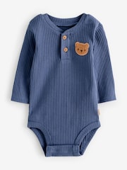 Bear Print 2 Pack Long Sleeve Ribbed Baby Bodysuits - Image 2 of 3