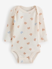 Bear Print 2 Pack Long Sleeve Ribbed Baby Bodysuits - Image 3 of 3