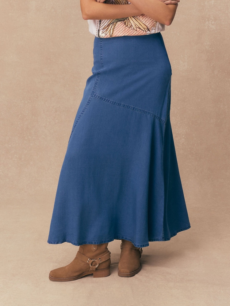 Mid Blue Denim Lightweight Seamed Denim Slip Skirt - Image 2 of 7