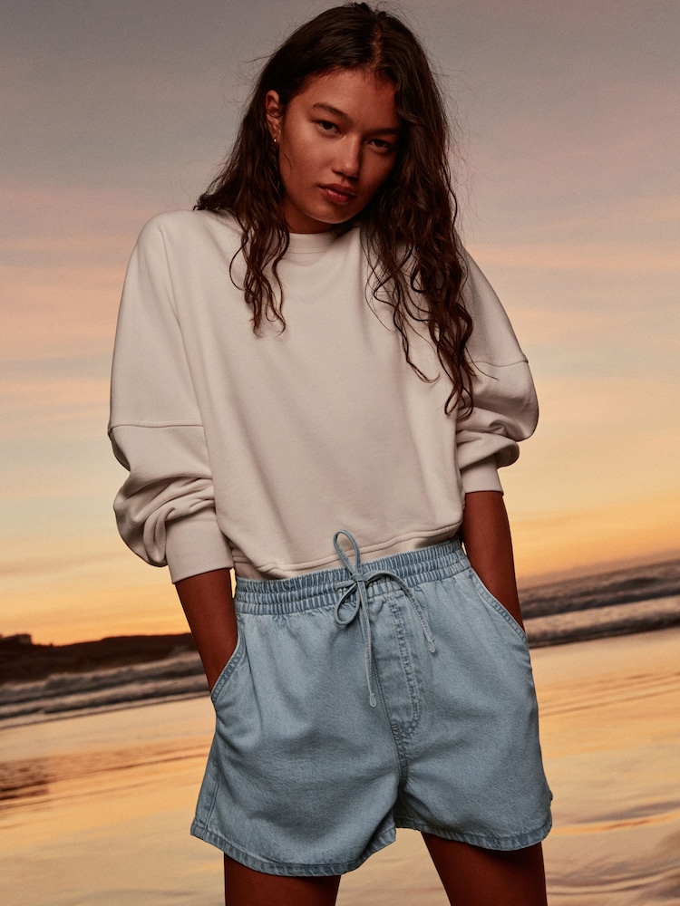 Light Blue Denim Pull On Shorts - Image 1 of 9