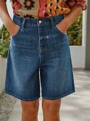 深蓝色 - Bermuda Denim Shorts - 9的图像3｝