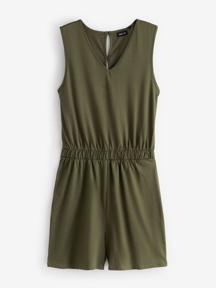 Green Sleeveless V-Neck Playsuit - Image 1 of 1